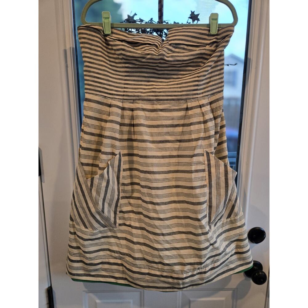 Anthropologie Maeve striped strapless dress Women's 14 Oversized Pockets